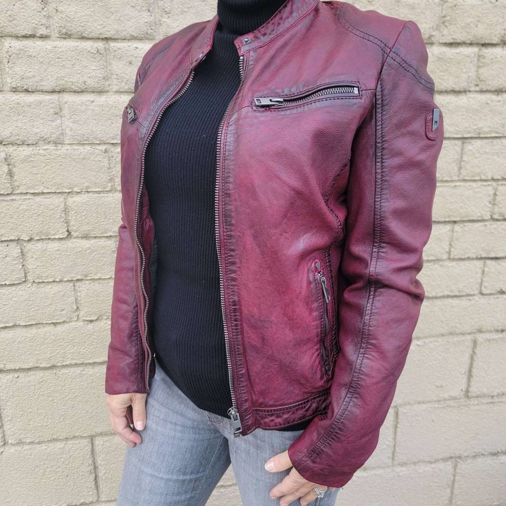 NEW MAURITIUS ziya leather jacket in cranberry